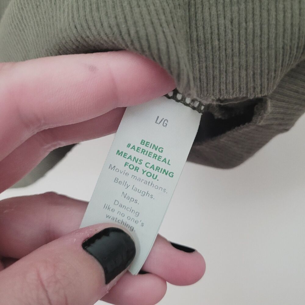 Aerie Ribbed Hook & Eye Olive Green Cropped Tank Size Large - Picture 3 of 7